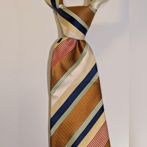 Steve Harvey Collection Silk Tie Gold Blue Striped Jacquard Mens Classic Luxury